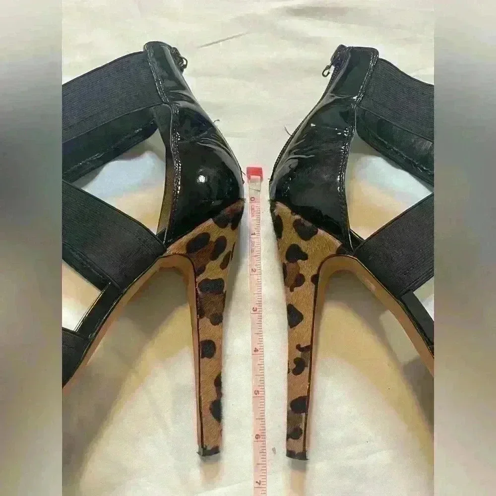 Kardashians Bebe Women’s Platform Wedge Strappy Heel Size 10 Black Leopard - Picture 2 of 8